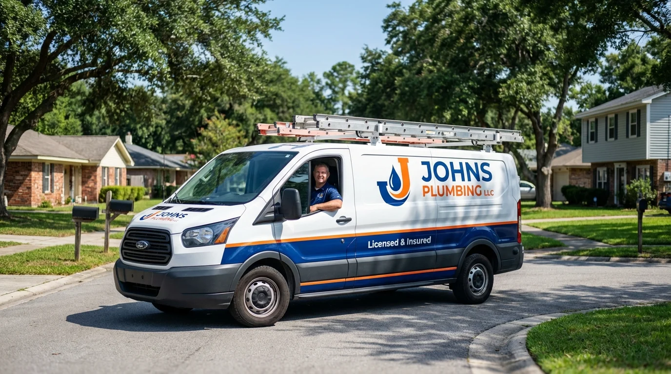 Johns Plumbing LLC service van in Jarrettsville, MD