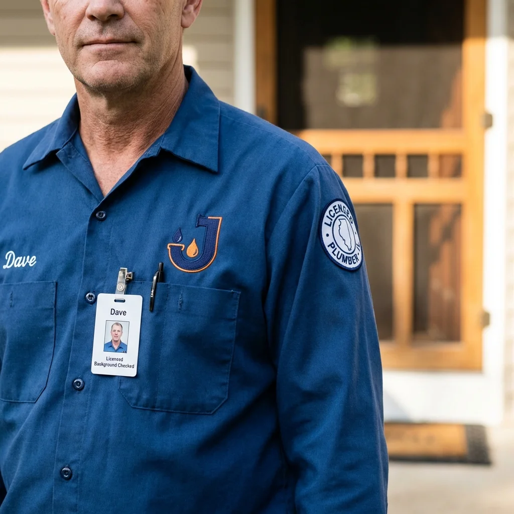 Licensed plumber showing ID badge in Jarrettsville, MD