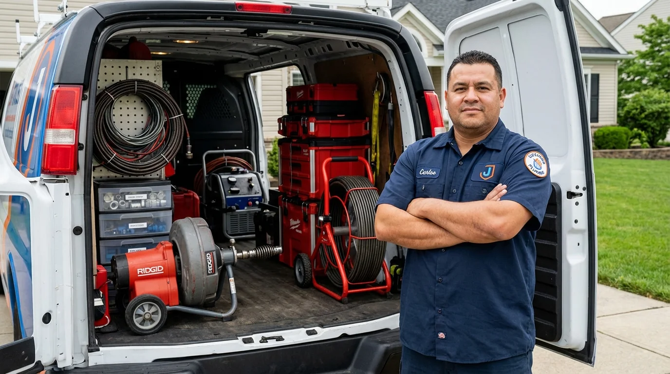 Professional drain cleaning equipment and Johns Plumbing LLC plumber in Jarrettsville