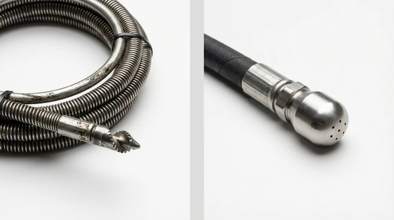 Drain snake cable and hydro jetting nozzle used for drain cleaning in Jarrettsville, MD