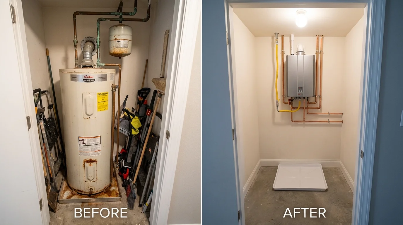 Tank water heater versus wall-mounted tankless unit comparison for Jarrettsville, MD homeowners